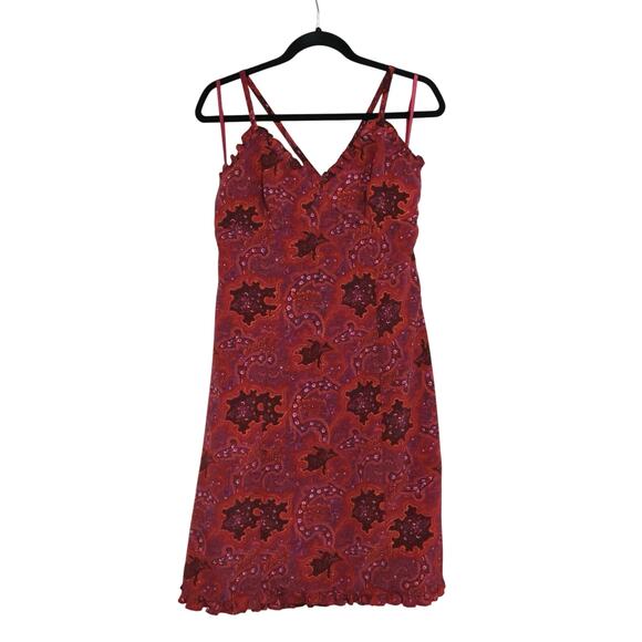 Vintage Express Paisley Floral Fuchsia Ruffle Midi Dress 7/8 90s Y2K Boho - Picture 1 of 6